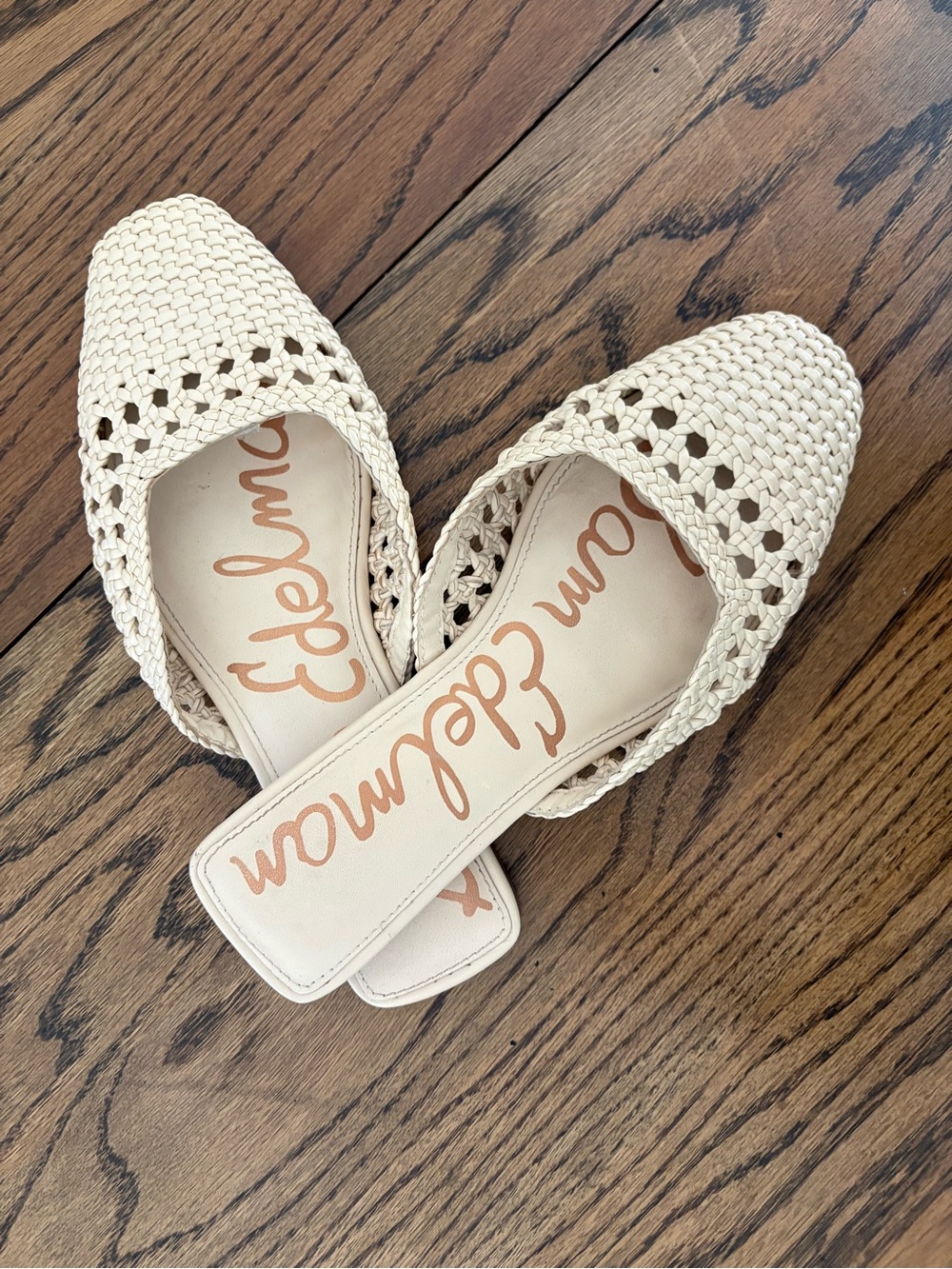 Delman Woven Cream Slip-On Mules